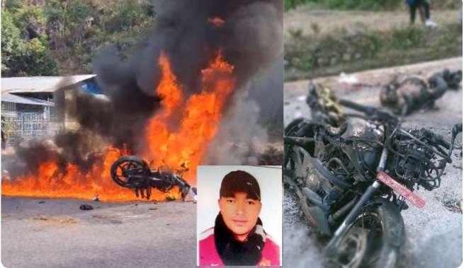 ट्रकले मोटरसाइकललाई ठक्कर दिँदा मोटरसाइकलमा आगो लागि चालकको जलेर मृत्यु