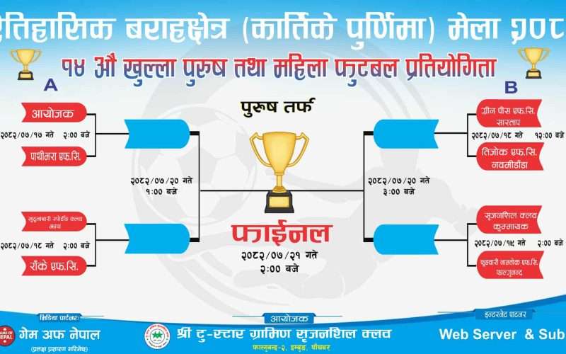 बराहा क्षेत्र कार्तिके पूर्णिमा मेलाको खेलतालिका सार्वजनिक, उद्घाटन खेलमा आयोजक र पाथिभरा एफसी भिड्दै